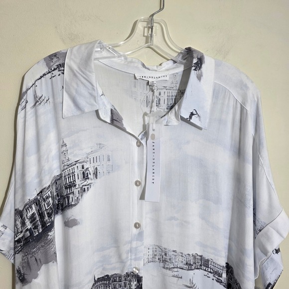 Jane + Delancey NWT Women Shirt Venice Scenic Print Button Down White Size 3X - Picture 7 of 14